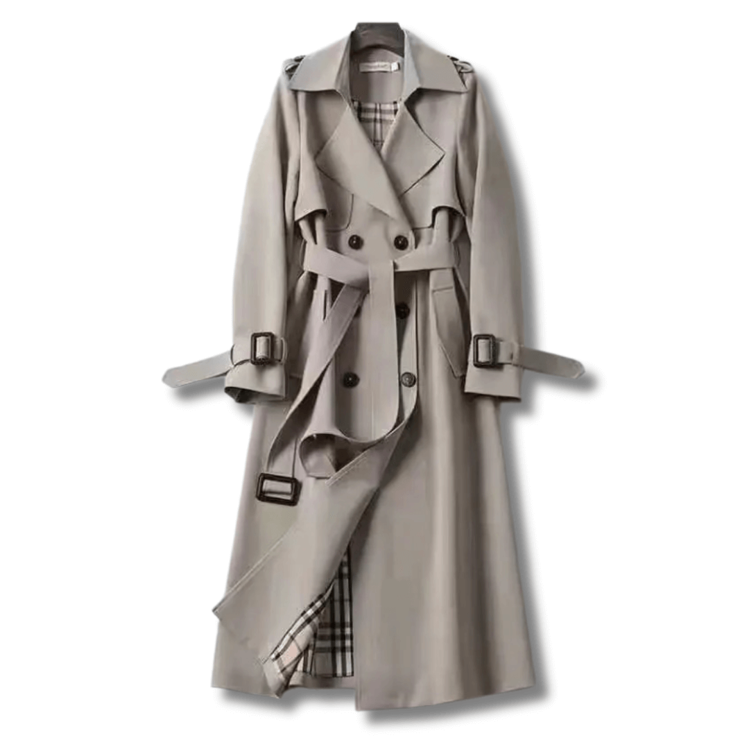 Damen Trenchcoat mit Bindegürtel – Grau – Noravolo