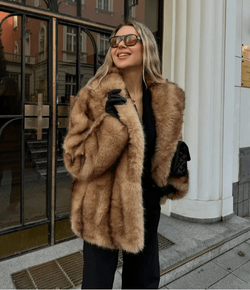 Damen Jacke aus Kunstfell – Braun – Noravolo
