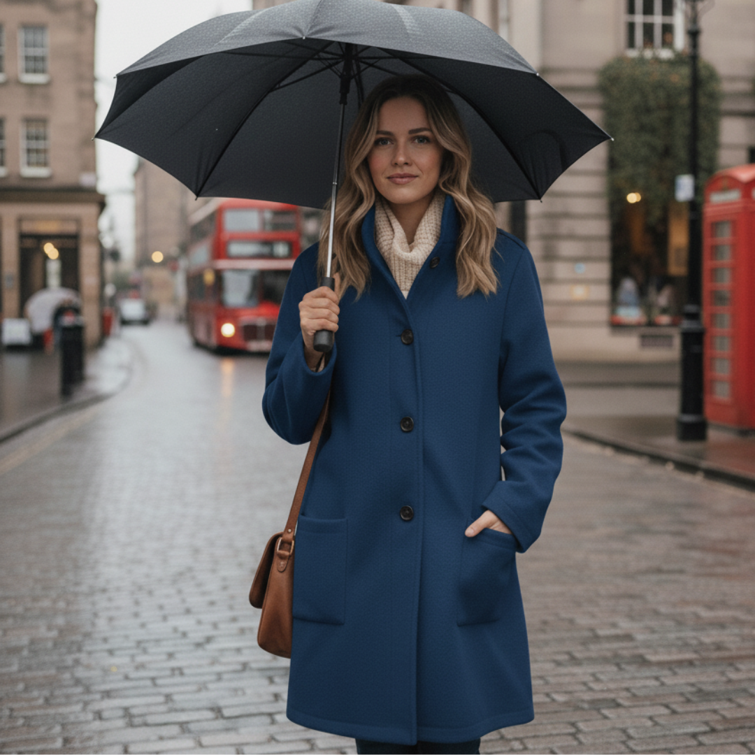 Damen Mantel mit Stehkragen – Blau – Noravolo