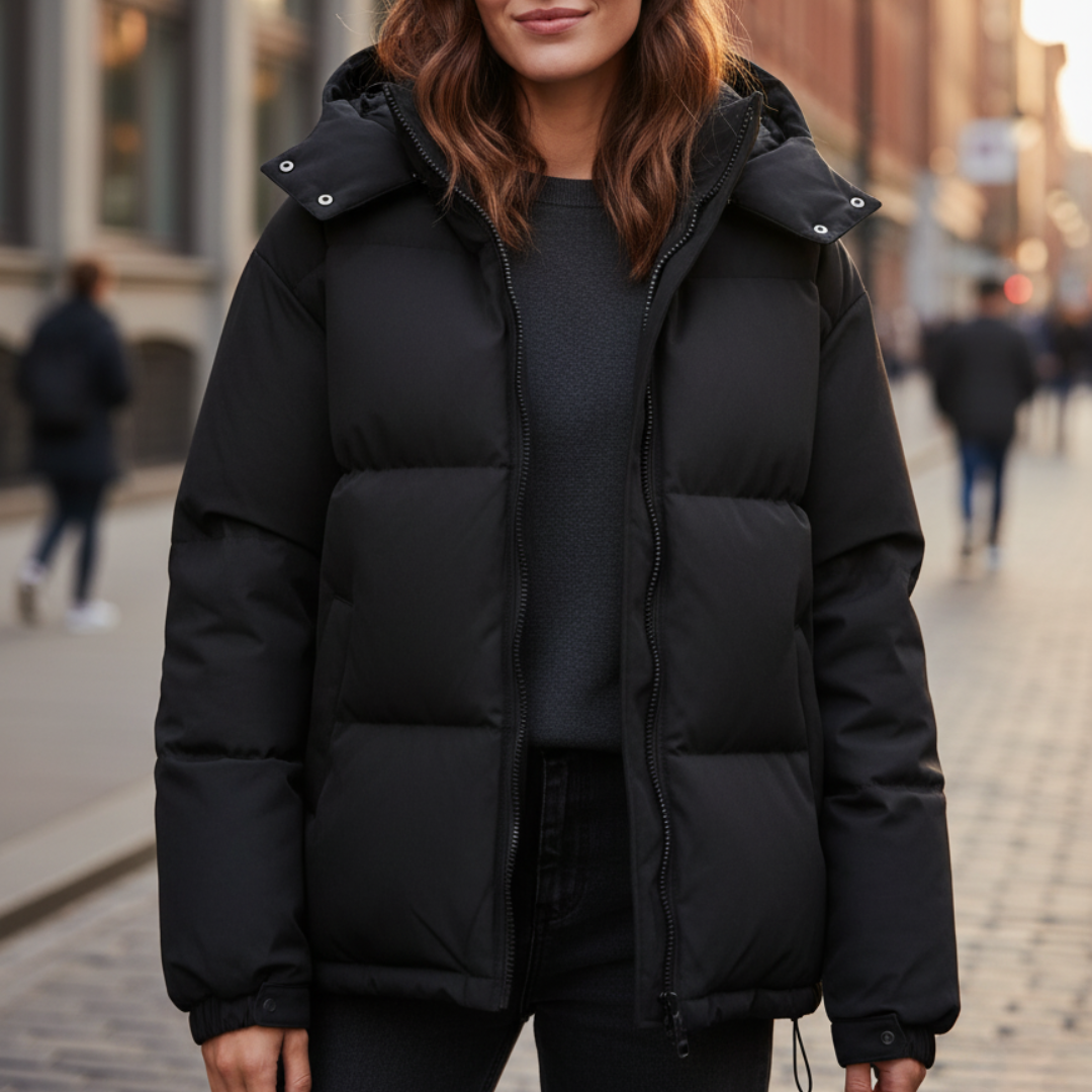 Damen Steppjacke tailliert – Schwarz – Noravolo