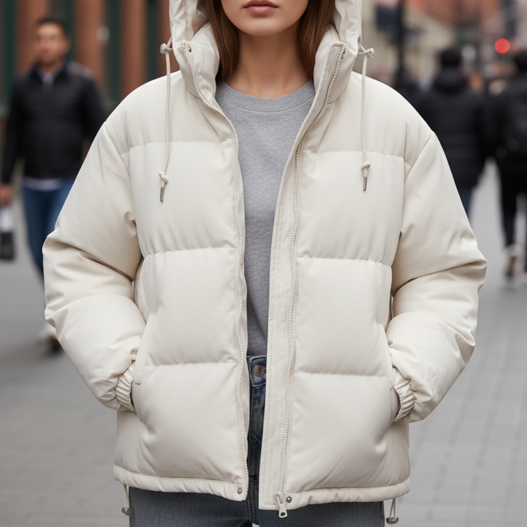 Damen Steppjacke tailliert – Weiß – Noravolo