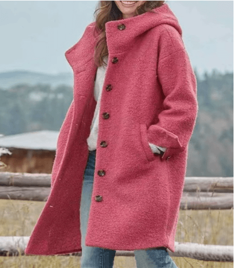 Damen Mantel mit großer Kapuze – Rosa – Noravolo
