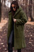 Damen Teddymantel lang – Grün – Noravolo