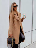 Damen Mantel mit Reverskragen – Khaki – Noravolo