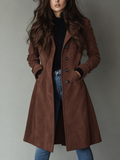 Damen Trenchcoat mit breitem Reverskragen – Braun – Noravolo