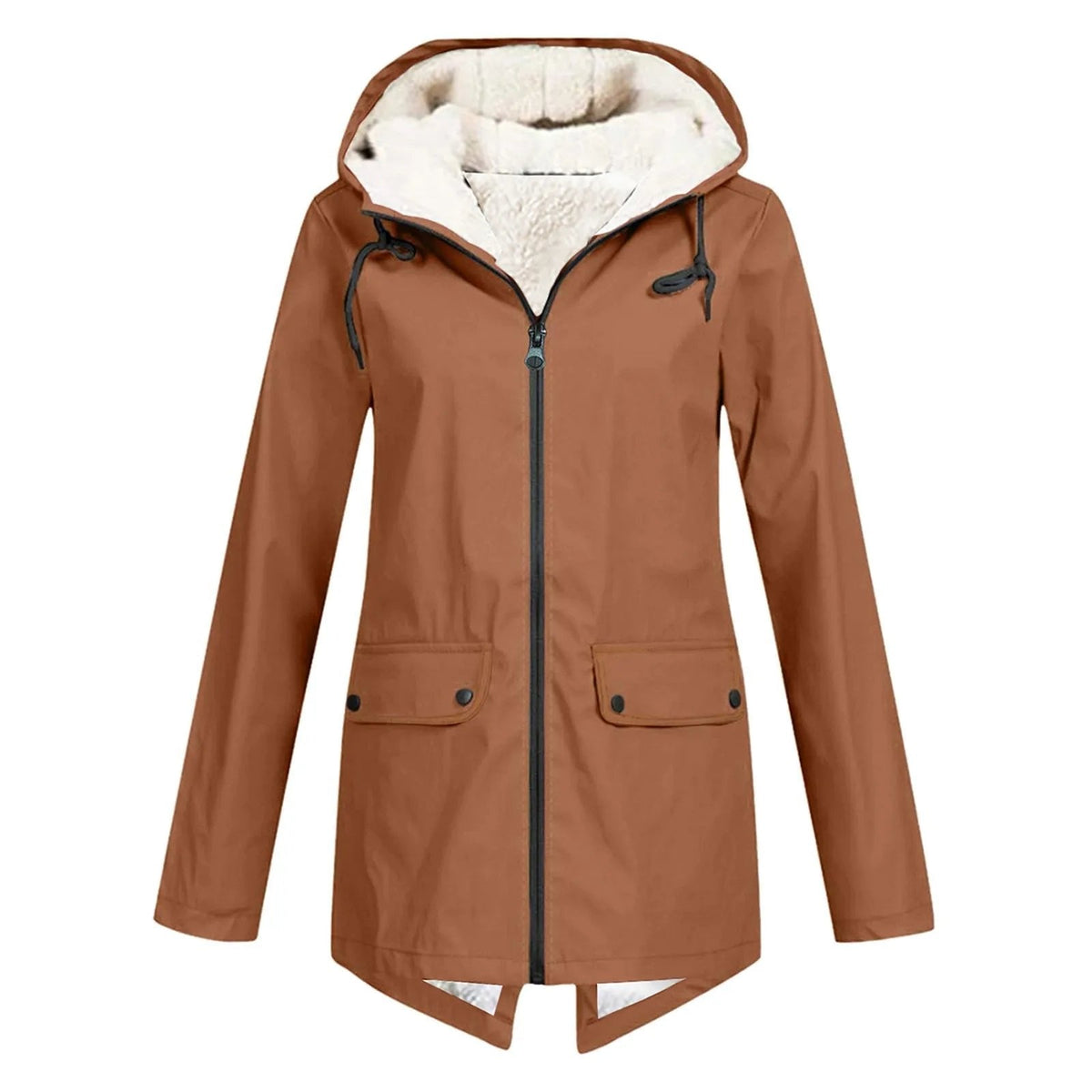 Damen Wintermantel mit abnehmbarer Kapuze – Khaki – Noravolo