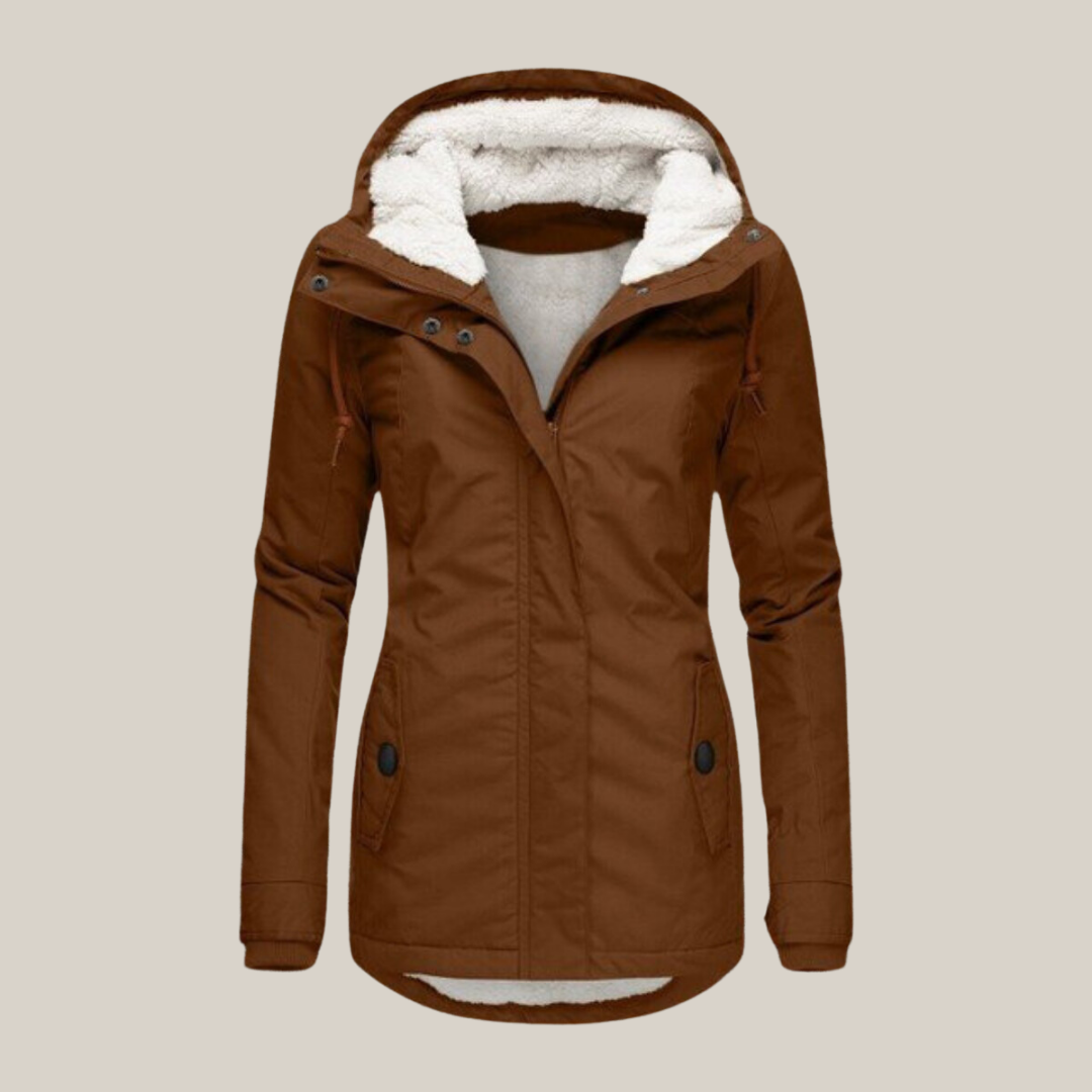 Damen Parka mit Teddyfutter – Braun – Noravolo