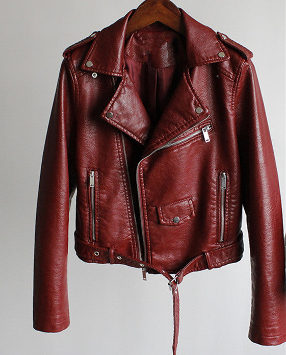 Damen Bikerjacke cropped – Weinrot – Noravolo