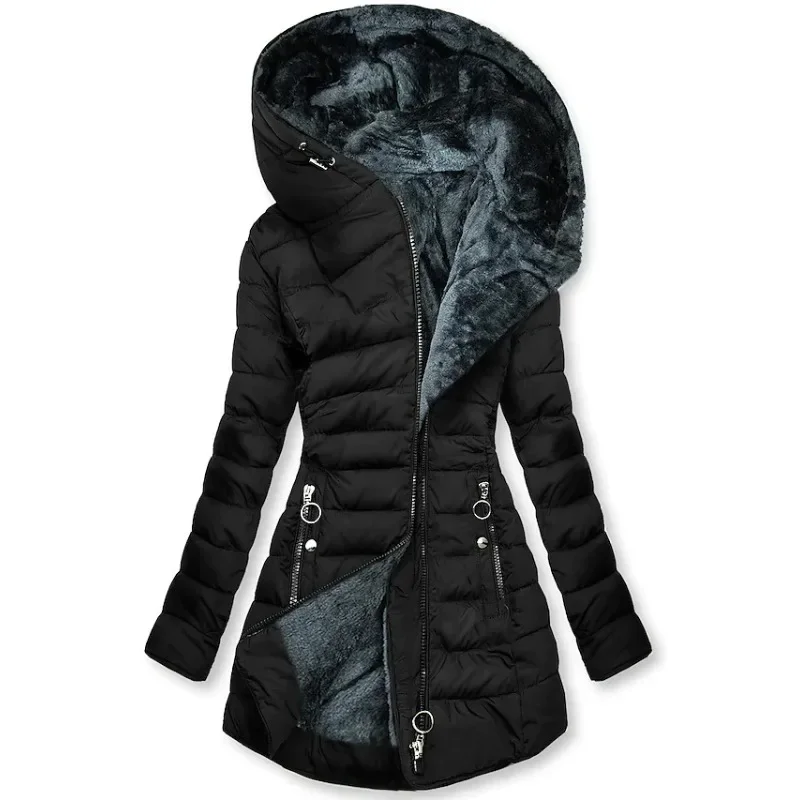 Damen Wintermantel mit weichem Innenfutter – Schwarz – Noravolo