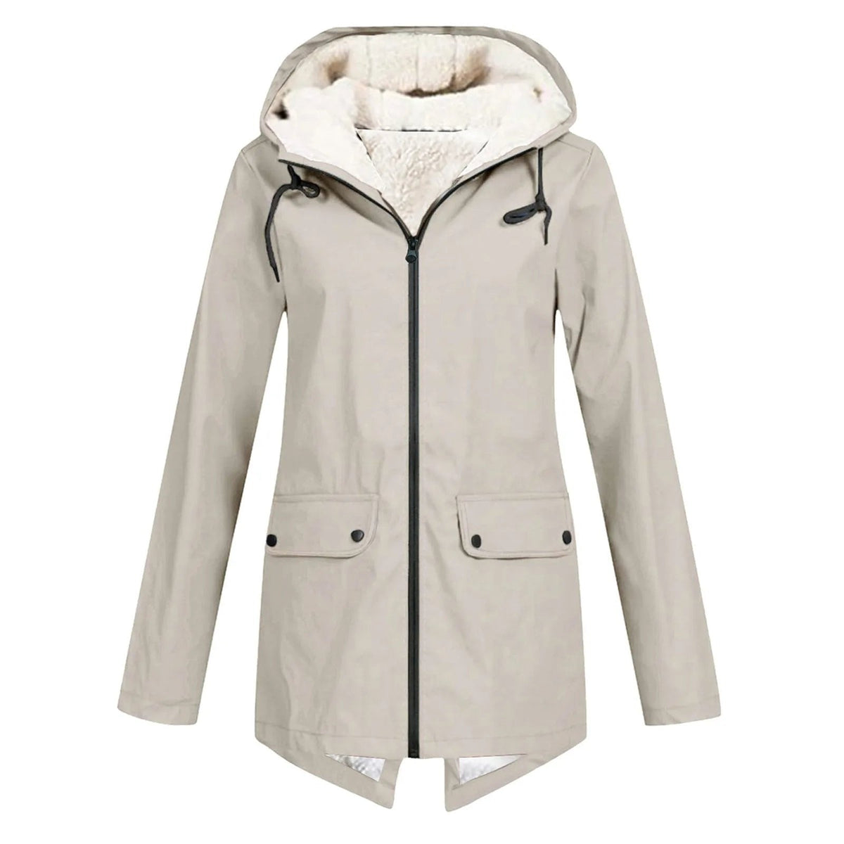 Damen Wintermantel mit abnehmbarer Kapuze – Beige – Noravolo