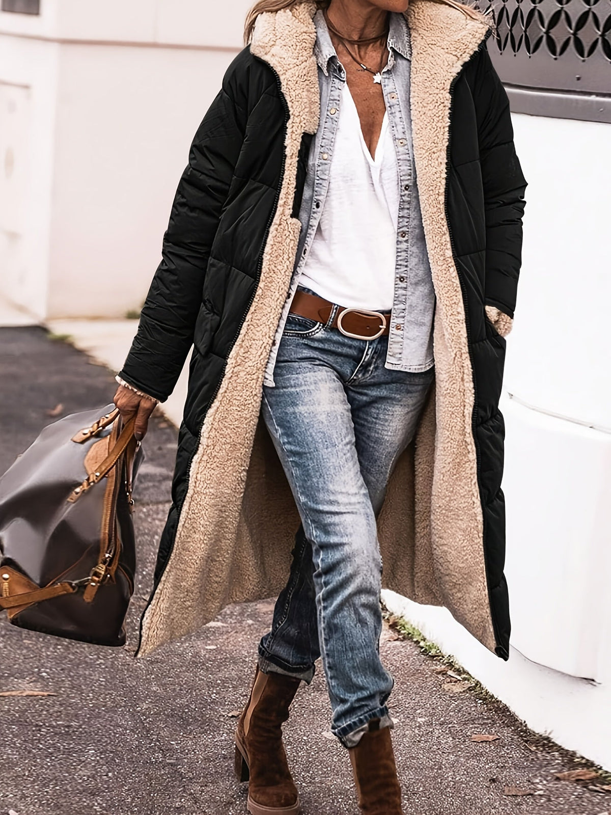 Damen Lange Winterjacke – Schwarz – Noravolo