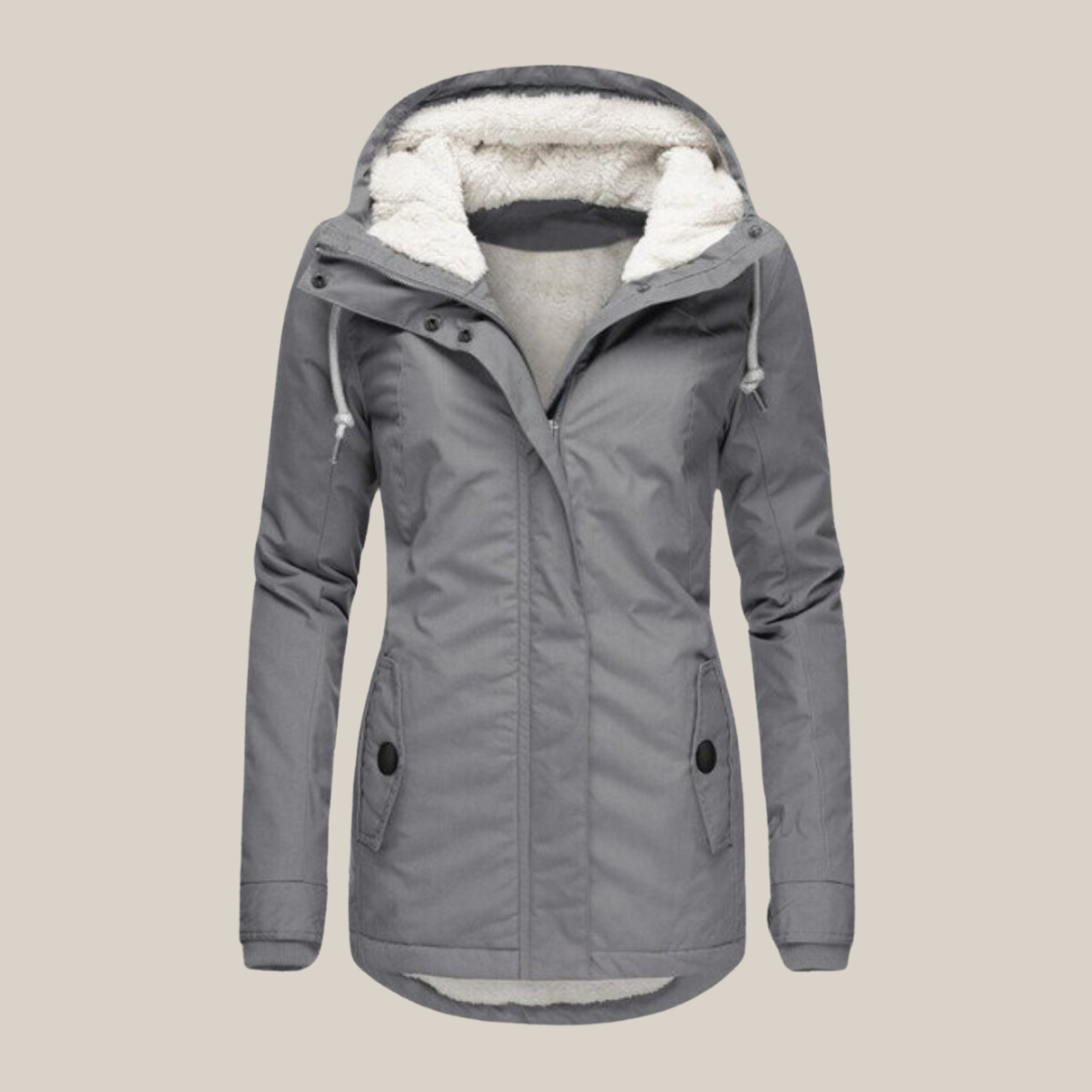 Damen Parka mit Teddyfutter – Grau – Noravolo