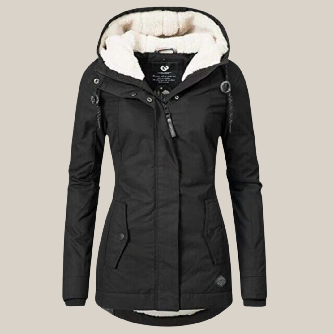 Damen Parka mit Teddyfutter – Schwarz – Noravolo