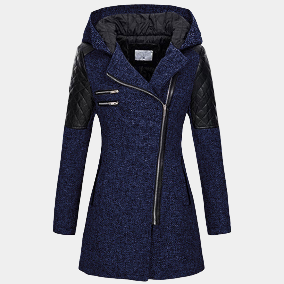 Damen Mantel mit Kapuze – Dunkelblau – Noravolo