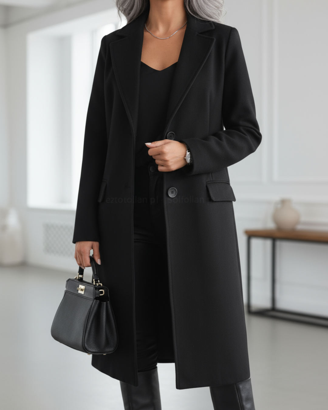 Damen Longline-Mantel – Schwarz – Noravolo