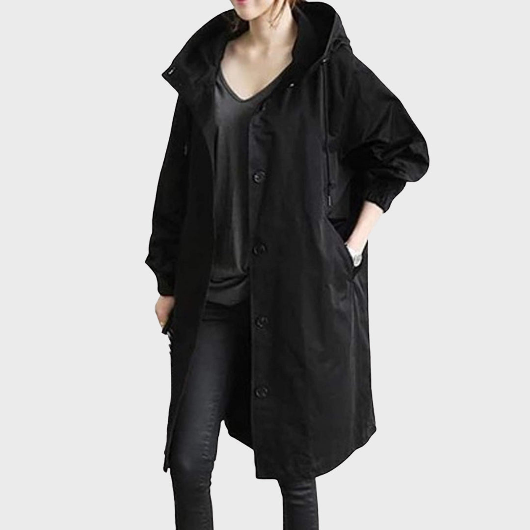 Damen Mantel in schlanker Linie – Schwarz – Noravolo
