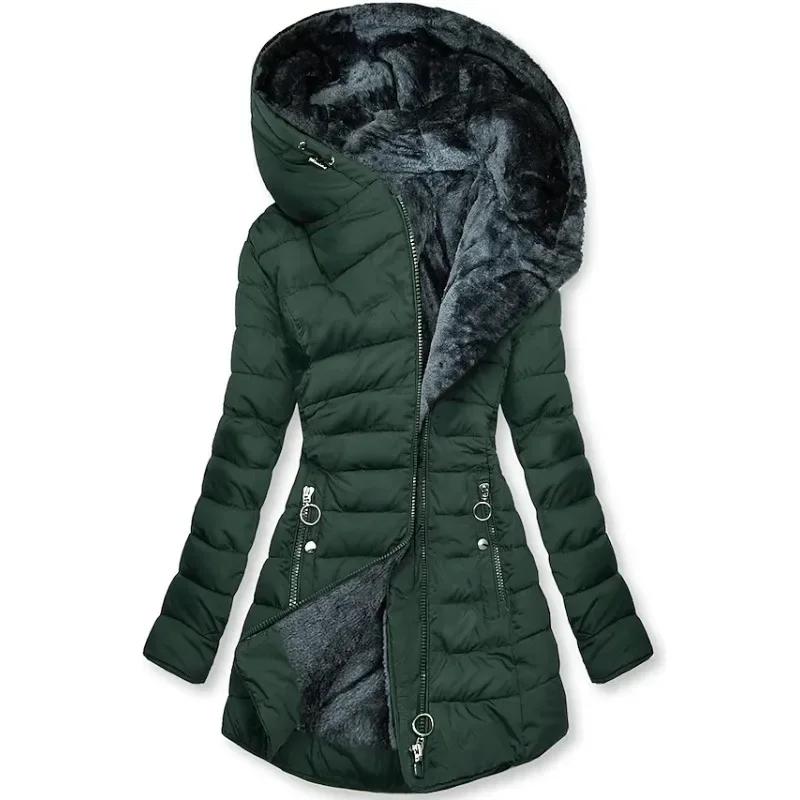 Damen Wintermantel mit weichem Innenfutter – Dunkelgrün – Noravolo