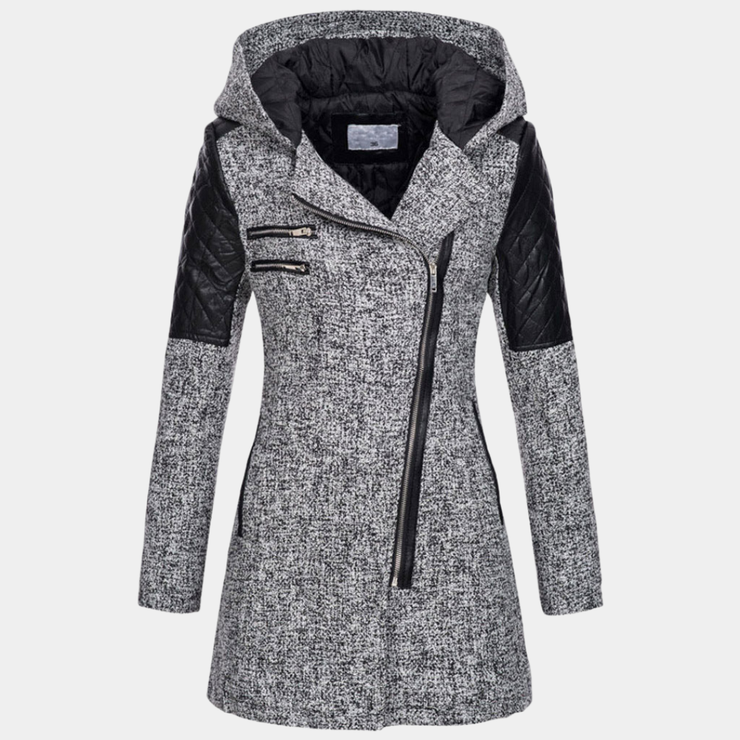 Damen Mantel mit Kapuze – Hellgrau – Noravolo
