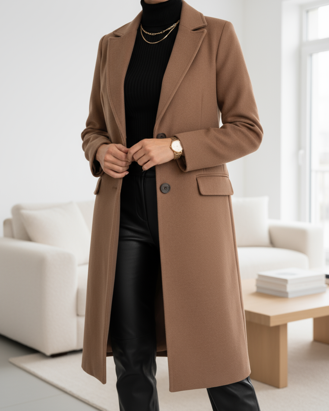 Damen Longline-Mantel – Braun – Noravolo
