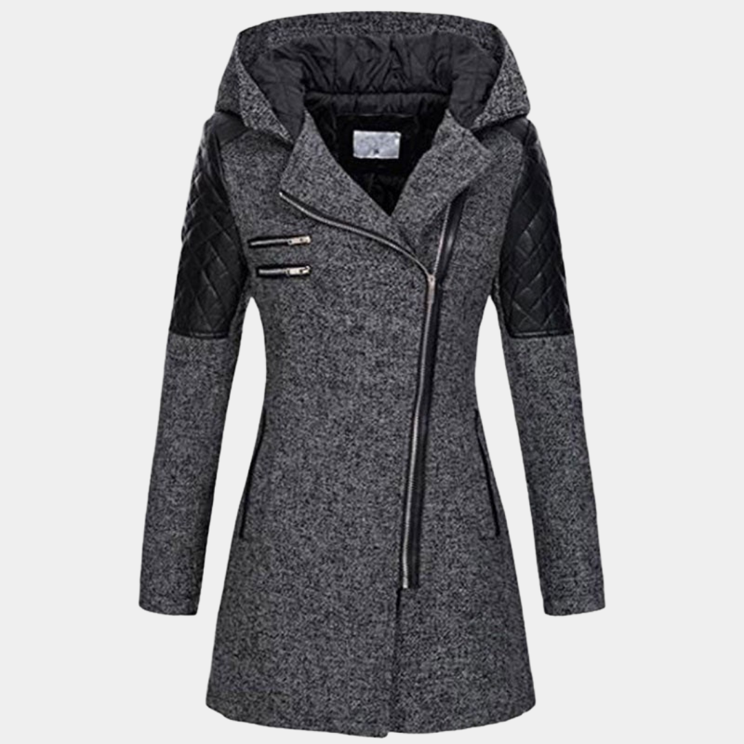 Damen Mantel mit Kapuze – Dunkelgrau – Noravolo