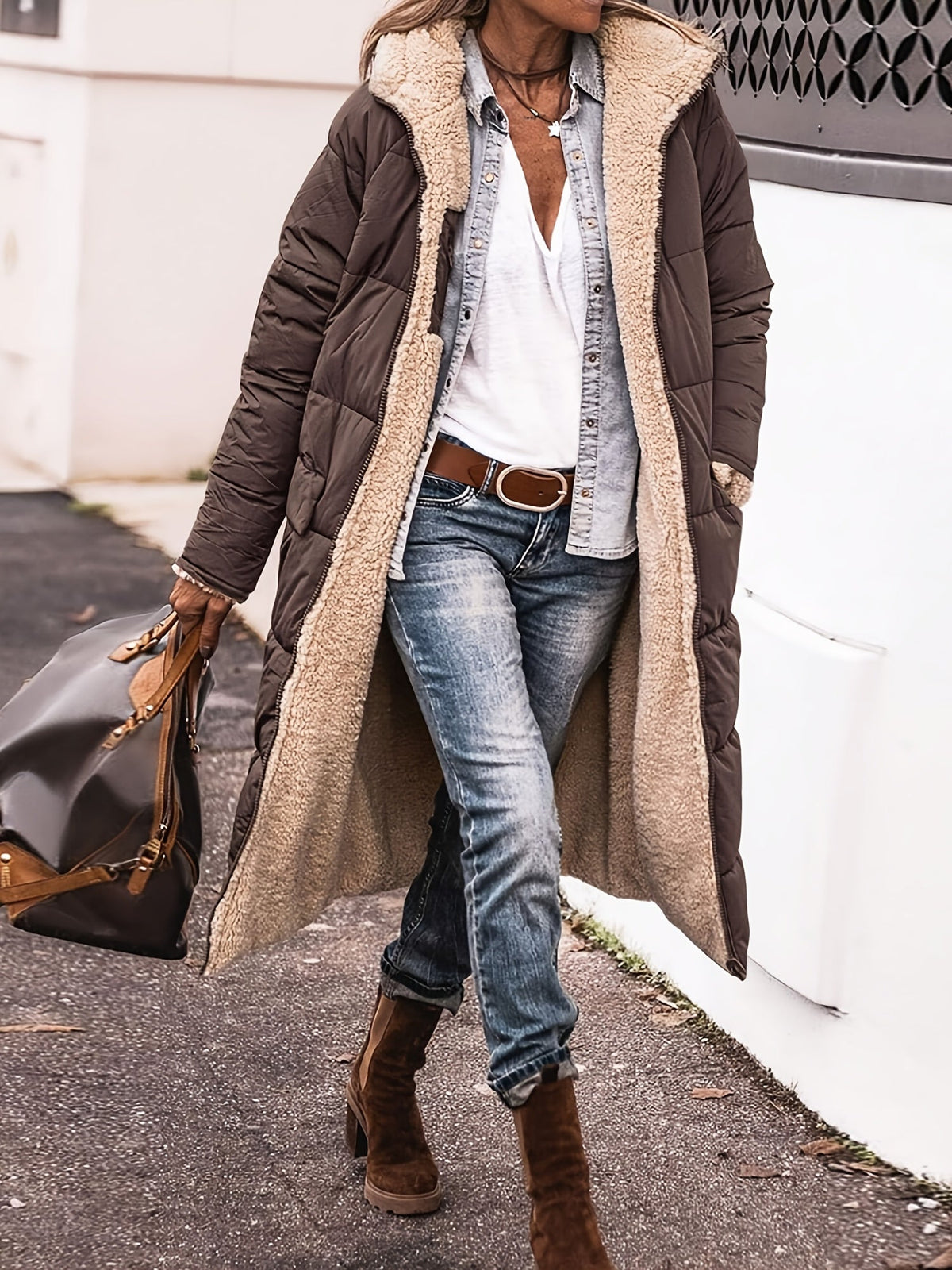Damen Lange Winterjacke – Braun – Noravolo