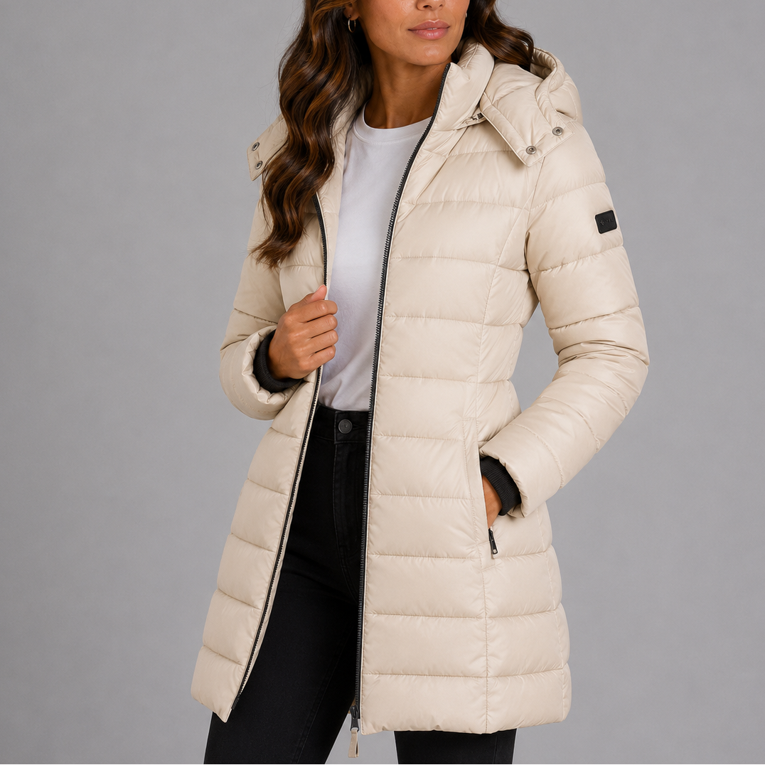 Damen Steppmantel tailliert – Beige – Noravolo
