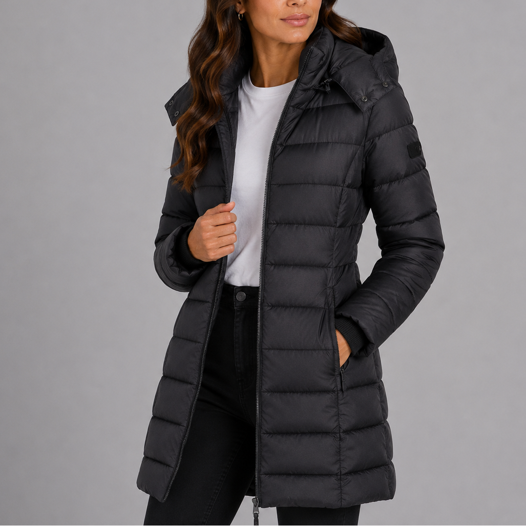 Damen Steppmantel tailliert – Schwarz – Noravolo