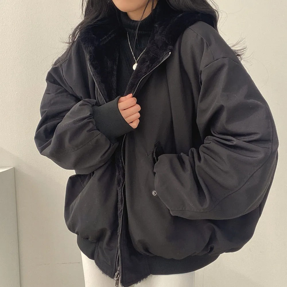 Damen Winterjacke doppellagig – Schwarz – Noravolo