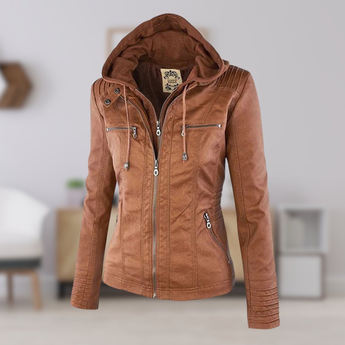 Damen Jacke mit abnehmbarer Kapuze – Khaki – Noravolo