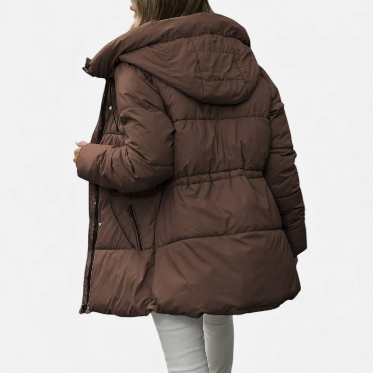 Damen Jacke lang mit Kapuze – Produktfoto – Noravolo