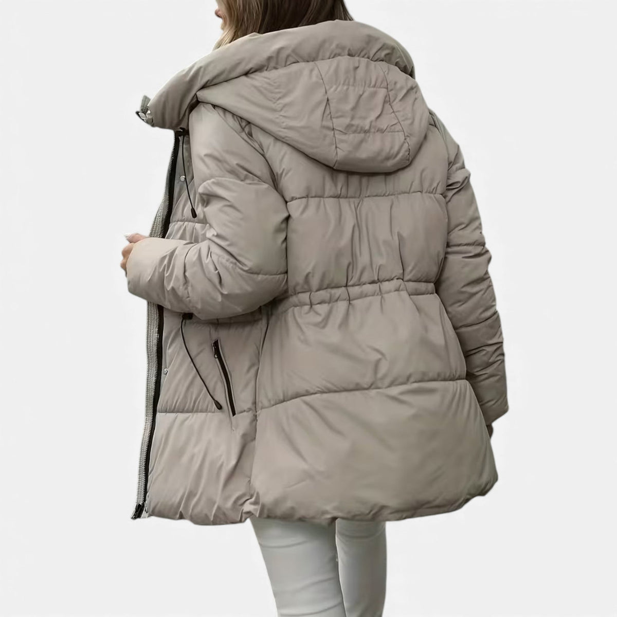 Damen Jacke lang mit Kapuze – Produktfoto – Noravolo