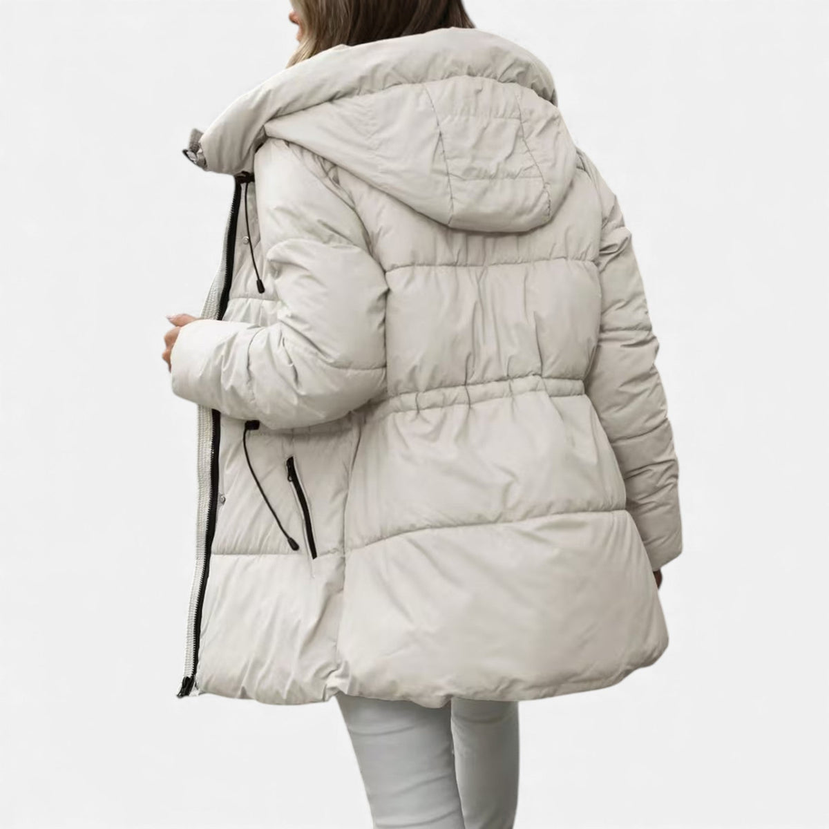 Damen Jacke lang mit Kapuze – Produktfoto – Noravolo