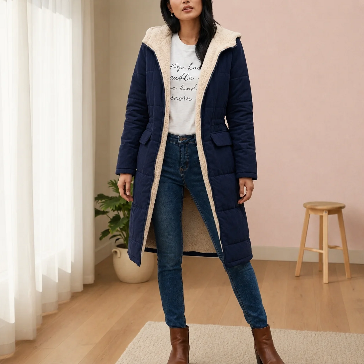 Damen Jacke im Longline-Stil – Marineblau – Noravolo