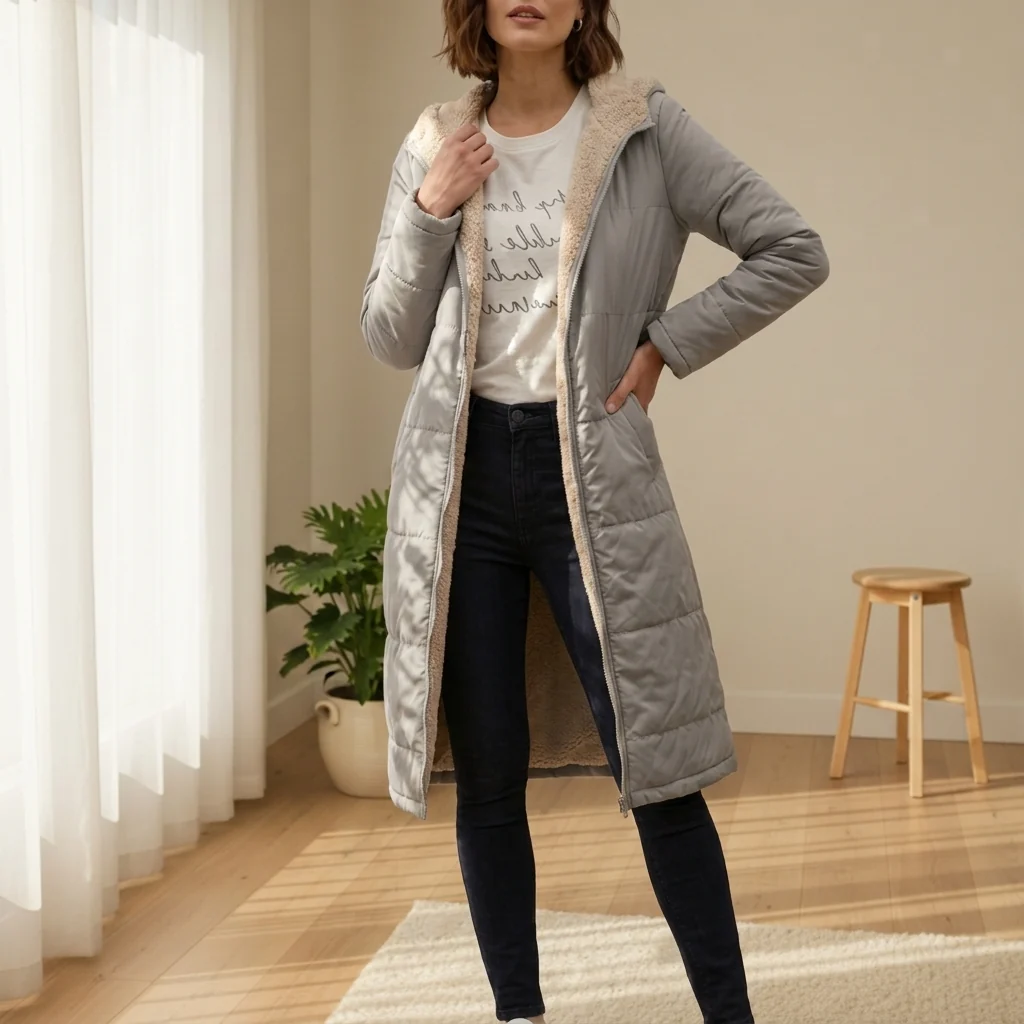 Damen Jacke im Longline-Stil – Hellgrau – Noravolo