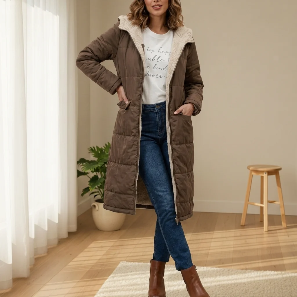 Damen Jacke im Longline-Stil – Braun – Noravolo