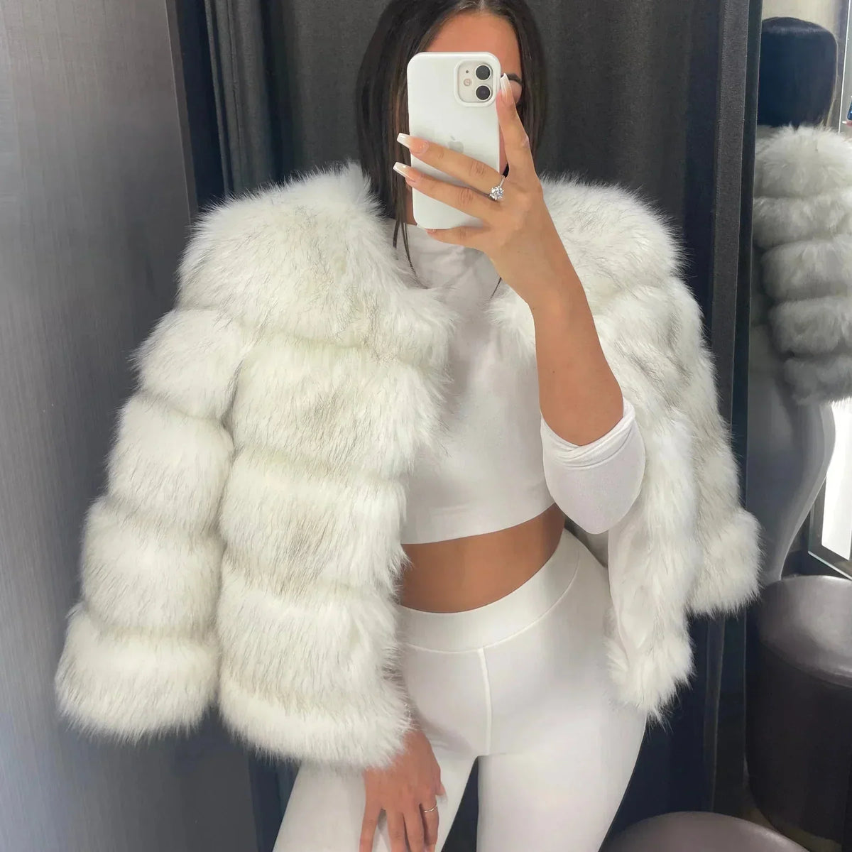 Damen Kurzjacke voluminös – Weiß – Noravolo