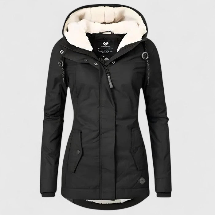 Damen Winterjacke mit Kapuze – Schwarz – Noravolo