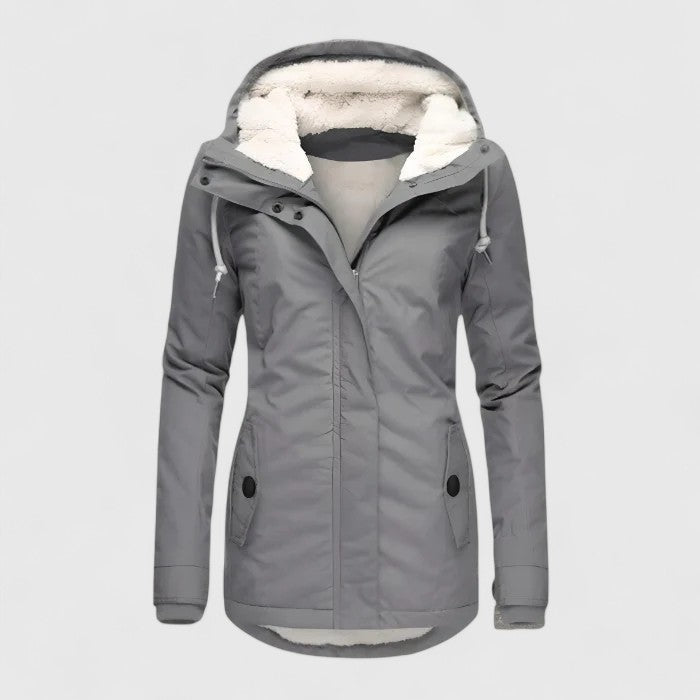 Damen Winterjacke mit Kapuze – Grau – Noravolo