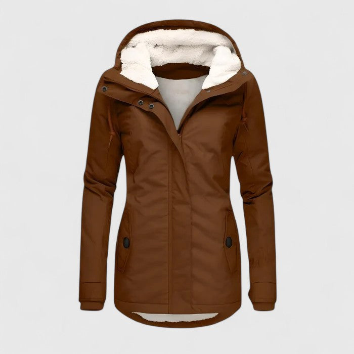 Damen Winterjacke mit Kapuze – Khaki – Noravolo
