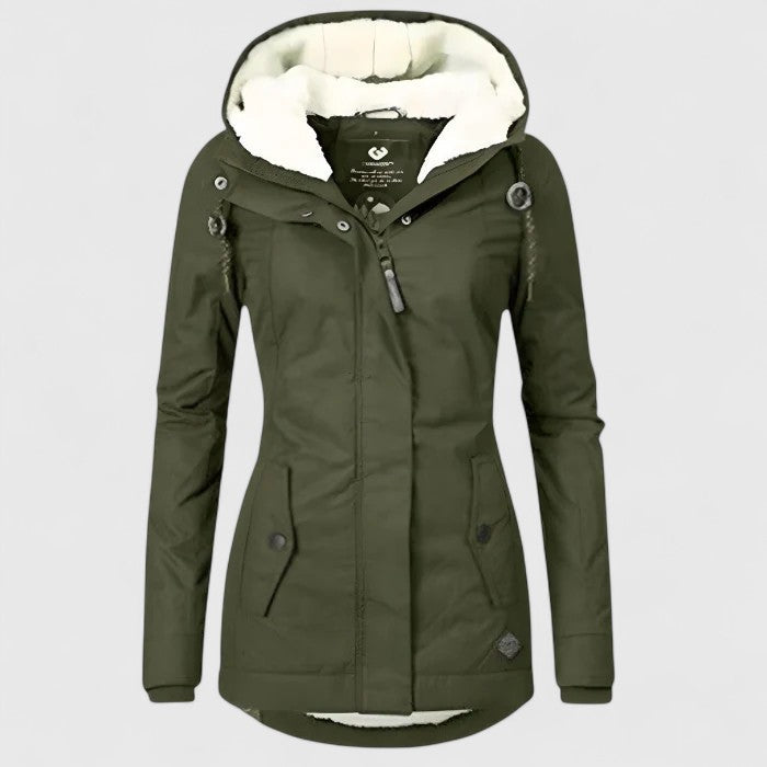 Damen Winterjacke mit Kapuze – Grün – Noravolo