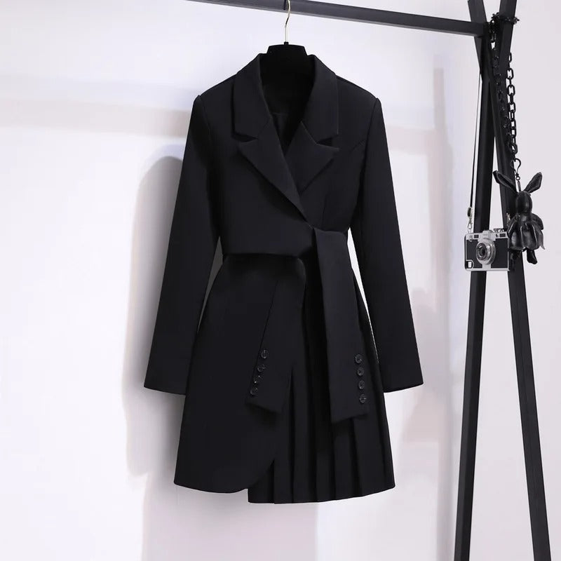 Damen Mantel mit Bindegürtel – Schwarz – Noravolo