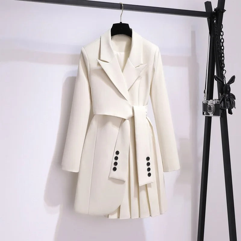 Damen Mantel mit Bindegürtel – Beige – Noravolo
