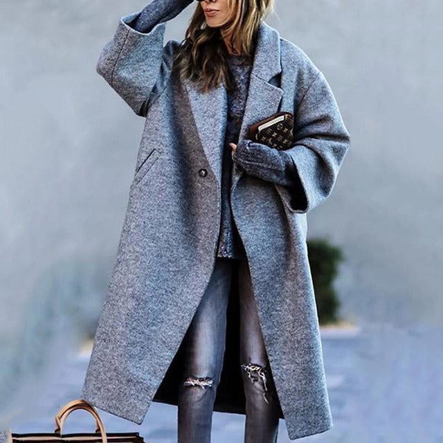 Damen Mantel lang – Grau – Noravolo