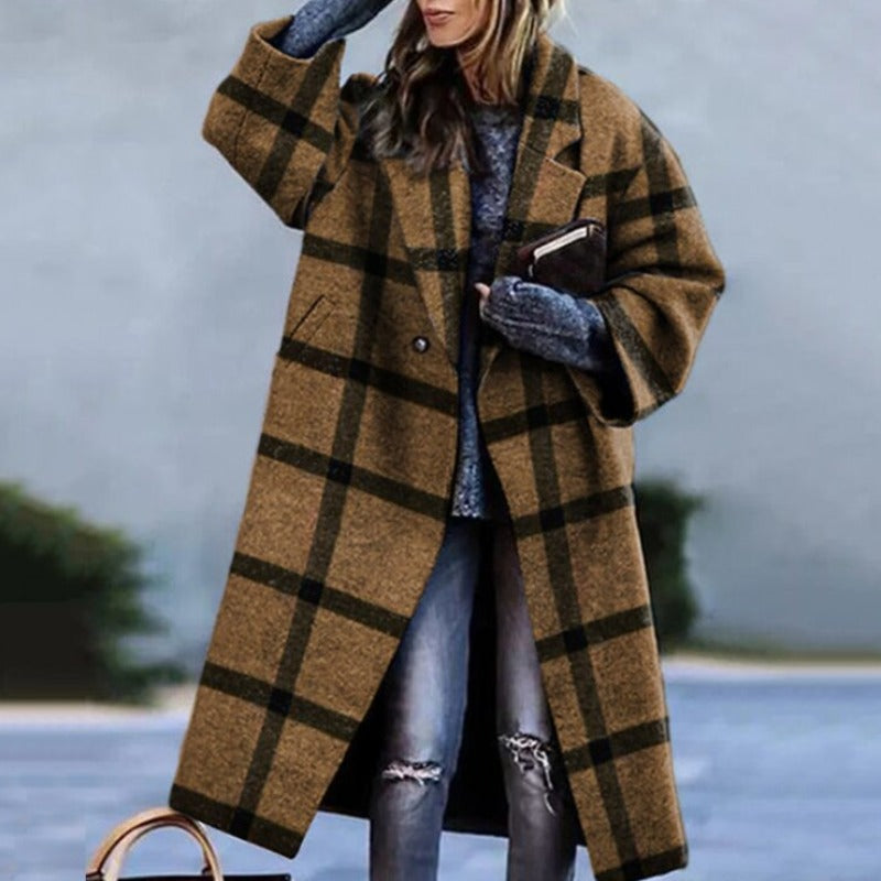 Damen Mantel lang – Khaki – Noravolo