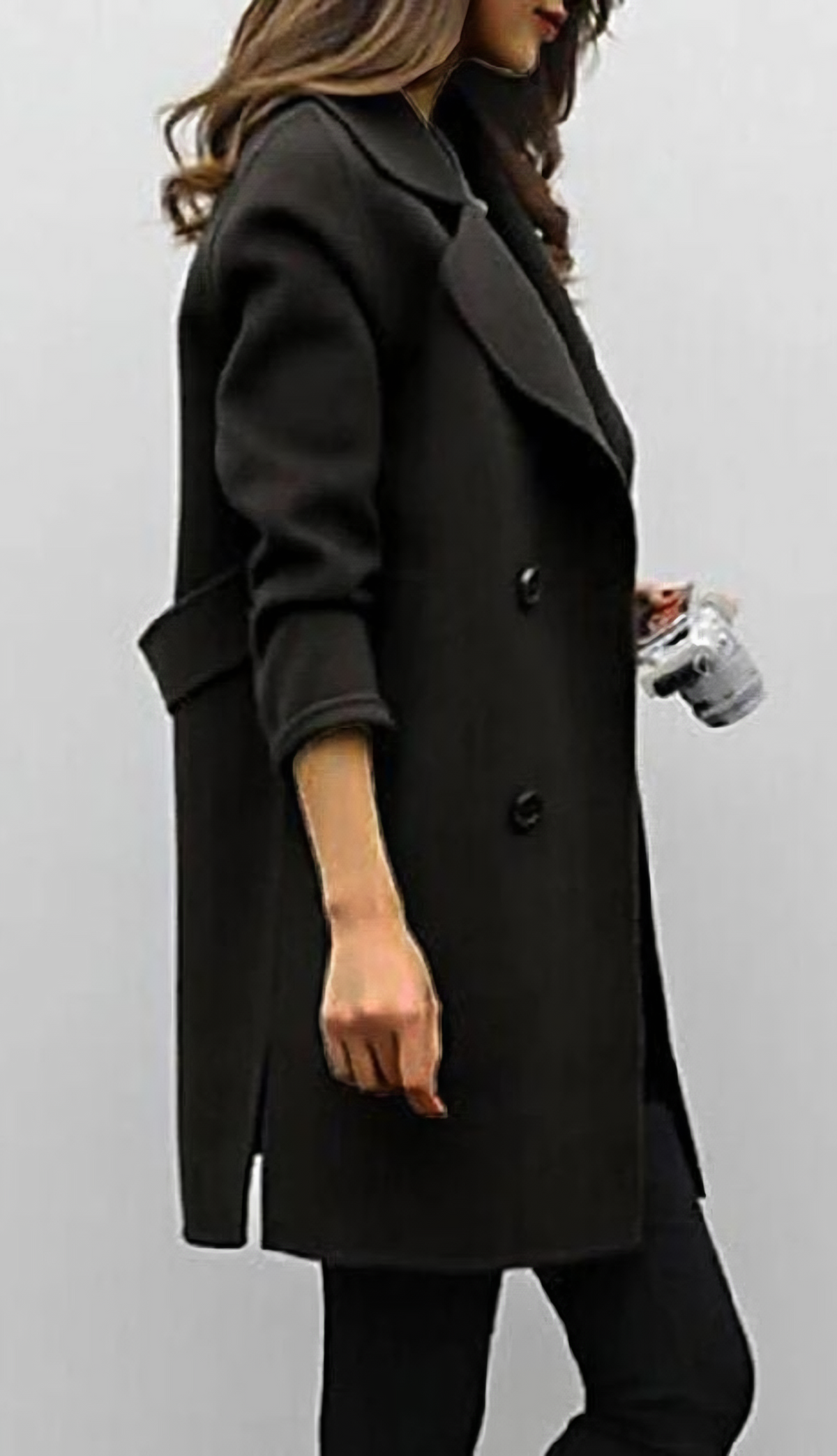 Damen Mantel mit breitem Revers – Schwarz – Noravolo