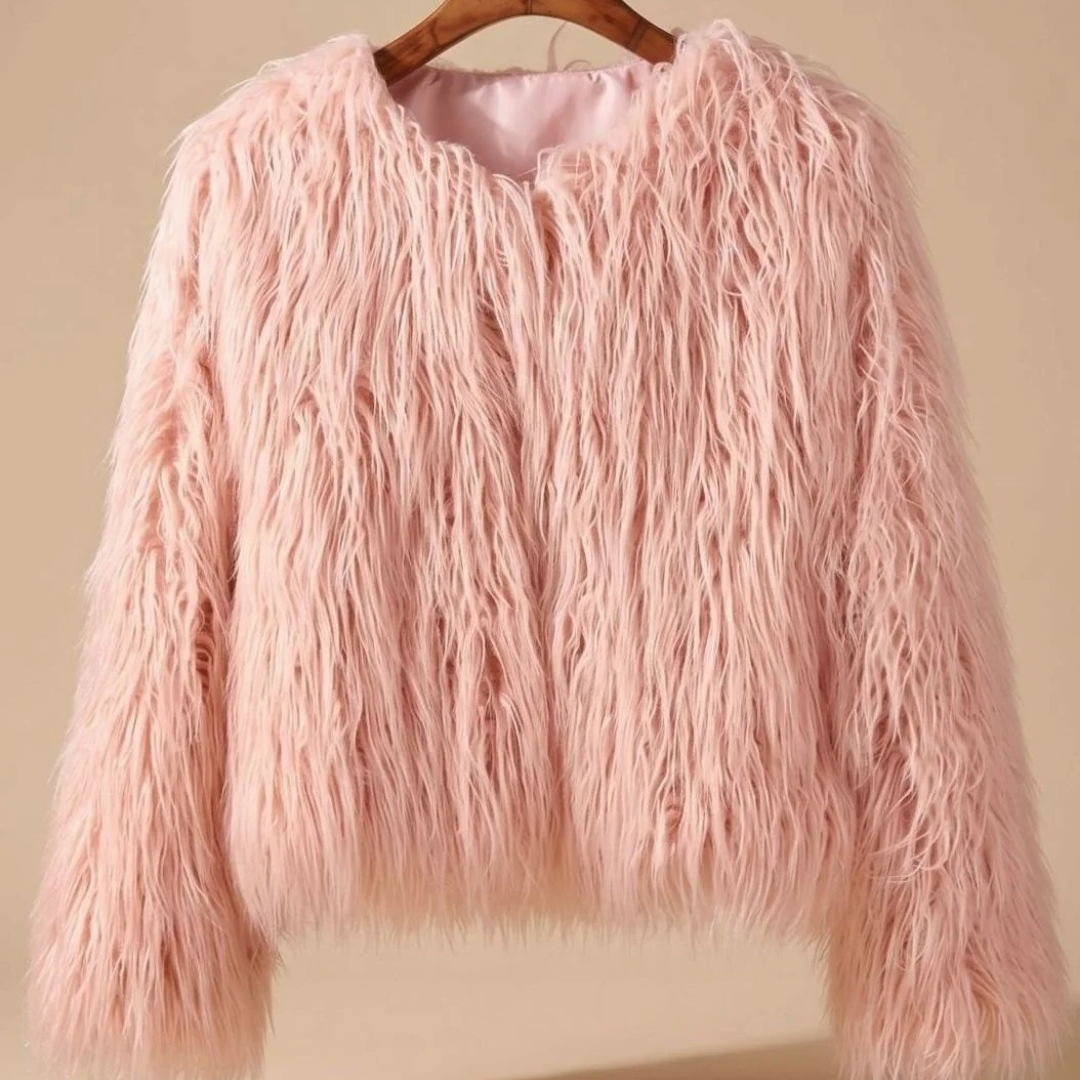 Damen Mantel in Felloptik – Rosa – Noravolo