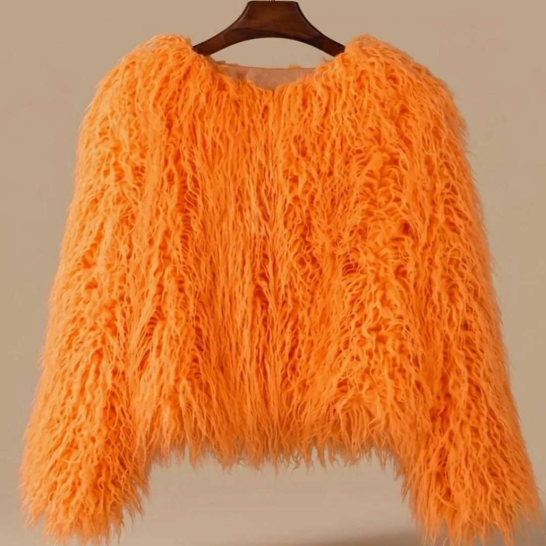 Damen Mantel in Felloptik – Orange – Noravolo