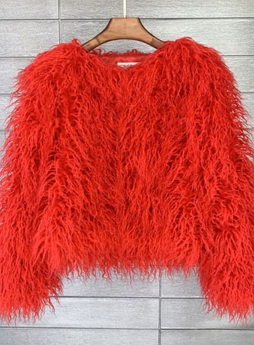 Damen Mantel in Felloptik – Rot – Noravolo