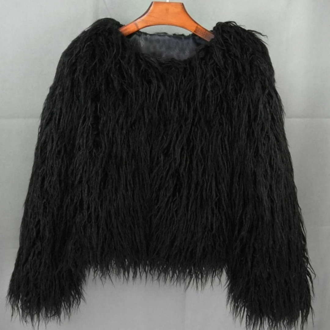 Damen Mantel in Felloptik – Schwarz – Noravolo