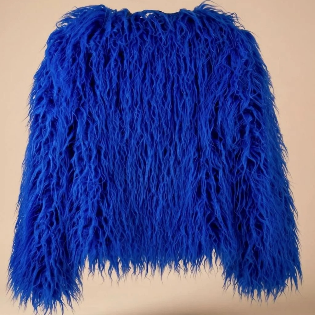 Damen Mantel in Felloptik – Blau – Noravolo